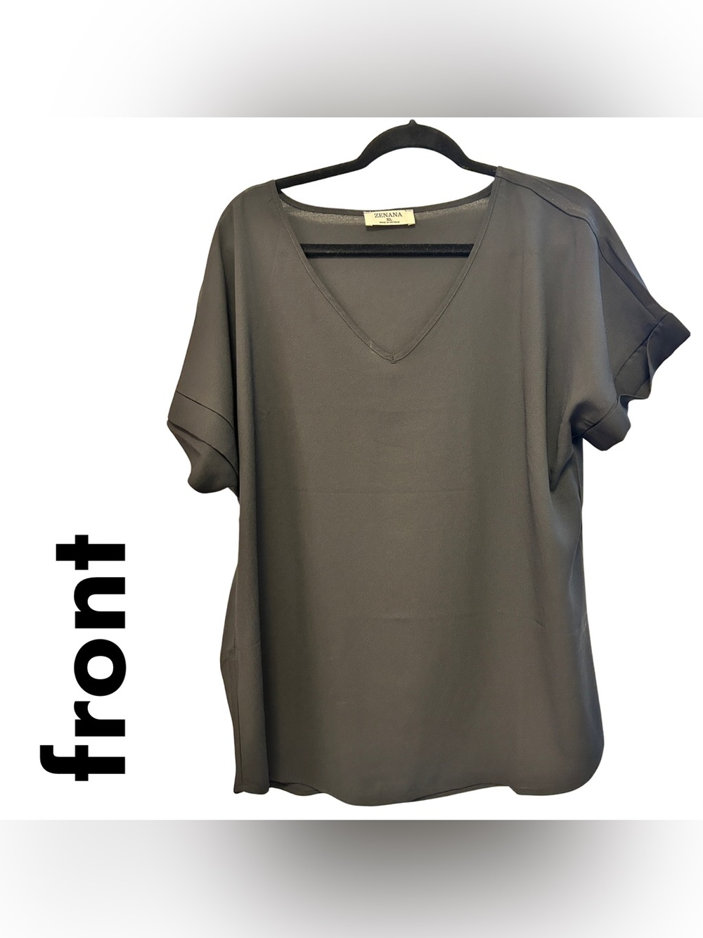 Zenana Outfitters Soft Black V-Neck Short Sleeve Blouse